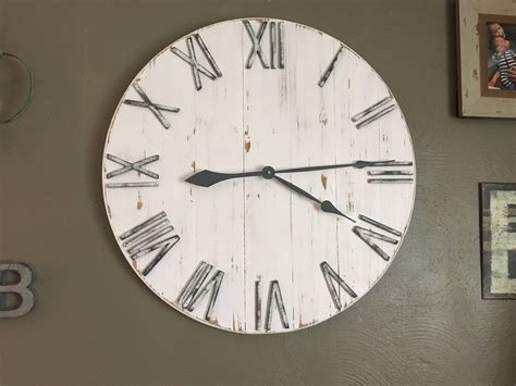 30 White Rustic Shabby Chic Wood Wall Clock Extra Large Etsy