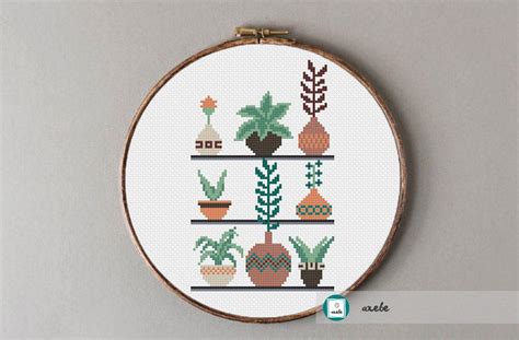 Flower pot birthday cross stitch patterns. Plants in pots, modern cross stitch pattern, PDF, instant ...