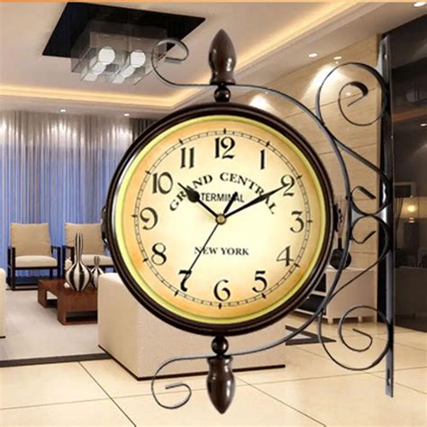 17mm067inch Europe Double Face Wrought Iron Wall Clock Antique Style