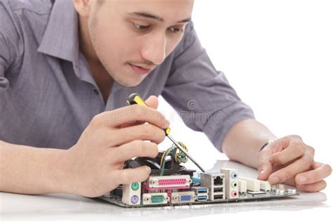 Young Technician Fixing Computer Hardware Stock Image Image Of Human