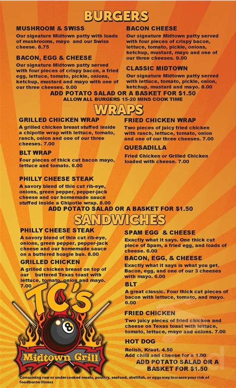 T C's Midtown menu in Conway, Arkansas, USA