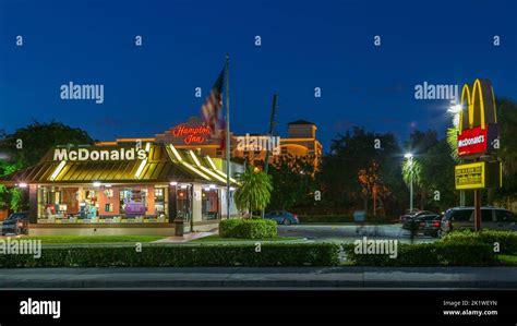 A McDonald's fast food restaurant at night in Fort Lauderdale, Florida