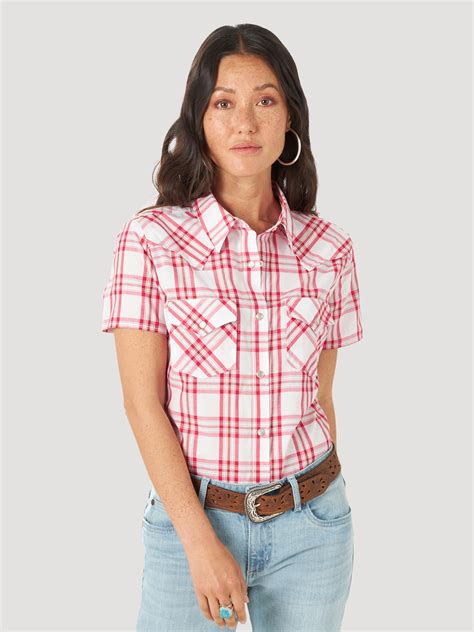 Wrangler® Womens Plaid Ss Pearl Snap Camp Shirt Dry Creek Western Wear