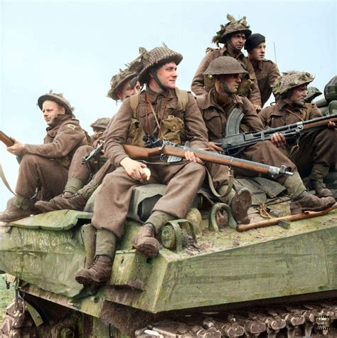 British Infantry Ride On Sherman Tanks In Holland 24 September 1944