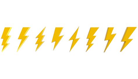 3d Set Lightning Bolt Thunderbolt On Transparent Png Background