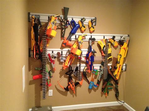 Just finish drywalling a section of wall in our basement. Nerf Gun rack! | Nerf gun rack | Pinterest | Guns, Nerf and Nerf gun