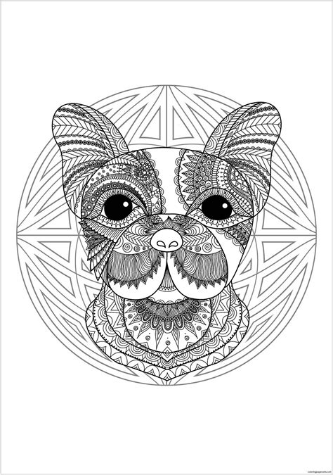 * this is a digital coloring page. Mandala with cute Dog head and geometric patterns Coloring ...