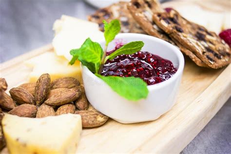 Rustic Presentation Of Cheese And Cracker Platter Stock Photo Image