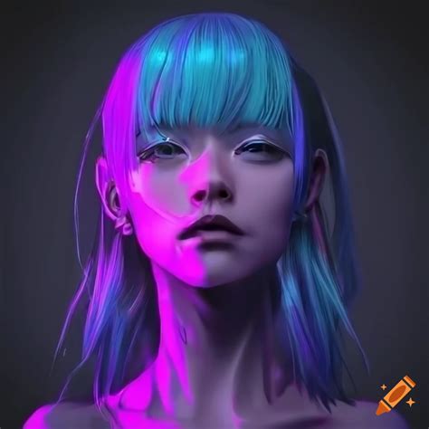 detailed 3d rendering of a sad anime woman with robot eyes