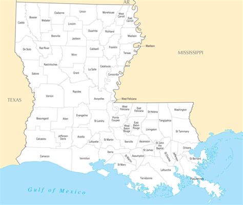 Louisiana Map With Parishes Outlined