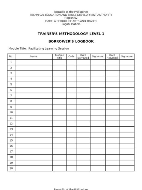 Borrowers Logbook