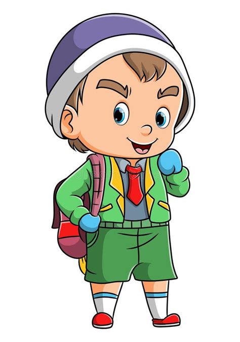 The Little Boy Is Ready For School And Wearing The Uniform Stock Vector