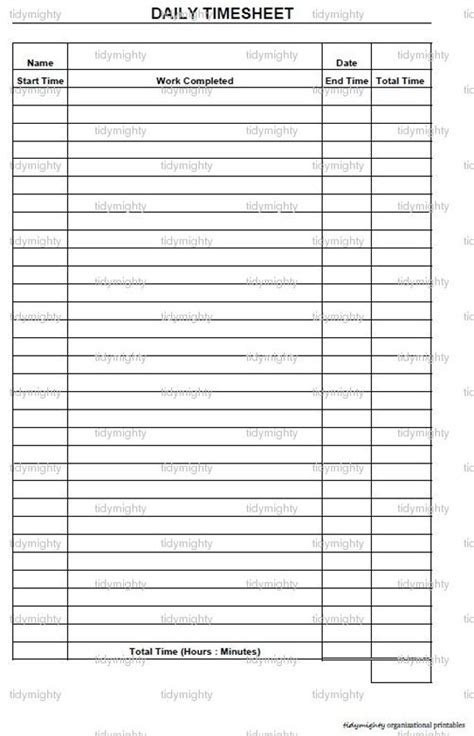 Daily Time Sheet Tracker Printable Pdf Instant By Tidymighty