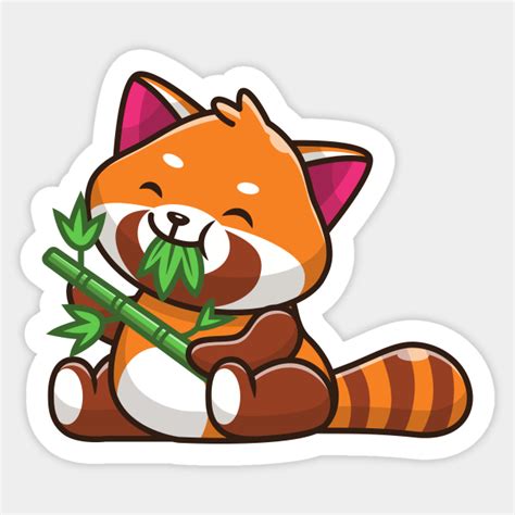 Cute Red Panda Eating Bamboo Cartoon - Red Panda - Sticker | TeePublic