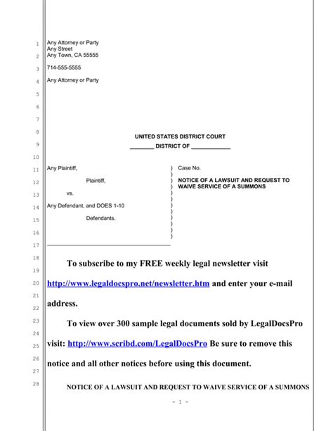 Notice Of Lawsuit And Request To Waive Service Pdf