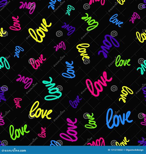 Vector Seamless Texture With Randomly Scattered Colorful Love Words