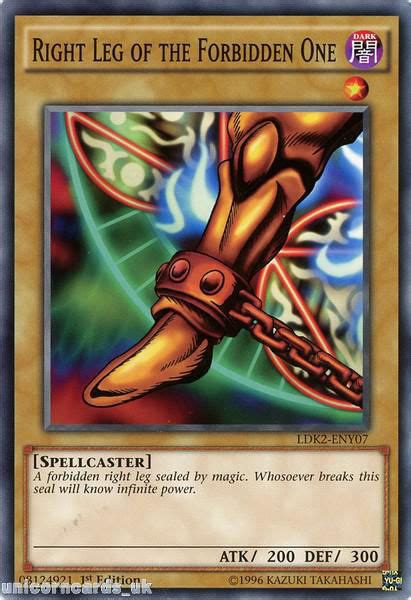 Maybe you would like to learn more about one of these? LDK2-ENY07 Right Leg of the Forbidden One 1st edition Mint YuGiOh Card :: Unicorn Cards - YuGiOh ...