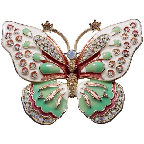 Vibrant Kenneth Jay Lane Enamel And Rhinestones Butterfly Brooch