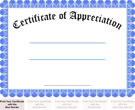 Certificate Of Appreciation With Blue Professional Border Add Your