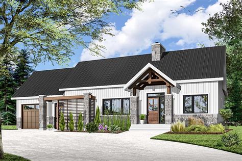 Large pendant lighting makes a room stylish. 2 Bed House Plan with Vaulted and Beamed Ceilings and 1 ...