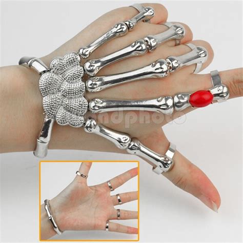 Punk Skeleton Skull Red Gem Hand Bone Bracelet Jewelry Coolbracelet