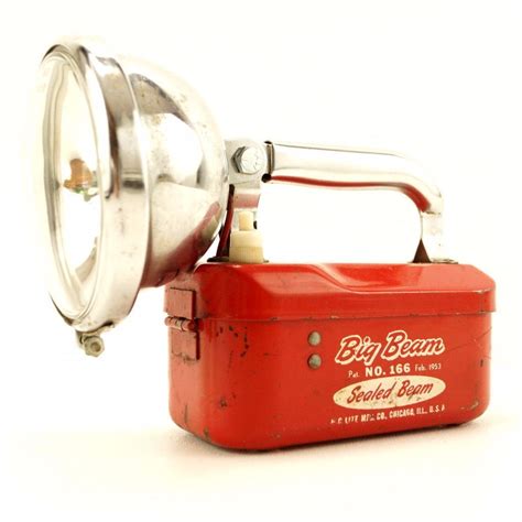 Vintage Big Beam No166 Flashlight Lantern In Red And Chrome C1950s