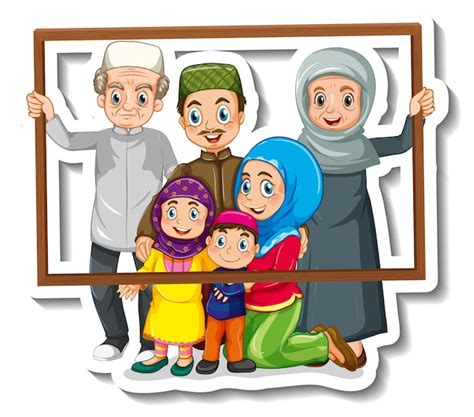 Una Plantilla De Pegatina Con Feliz Familia Musulmana Vector Gratis