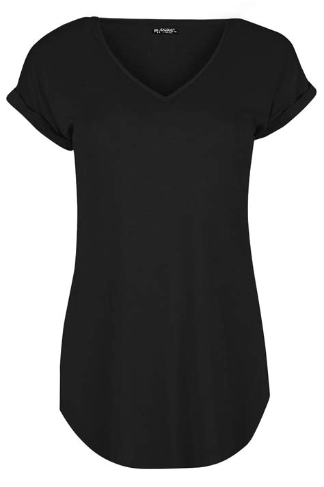 New Womens Ladies Curved Hem Oversized T Shirt V Neck Turn Up Sleeve Basic Top Ebay