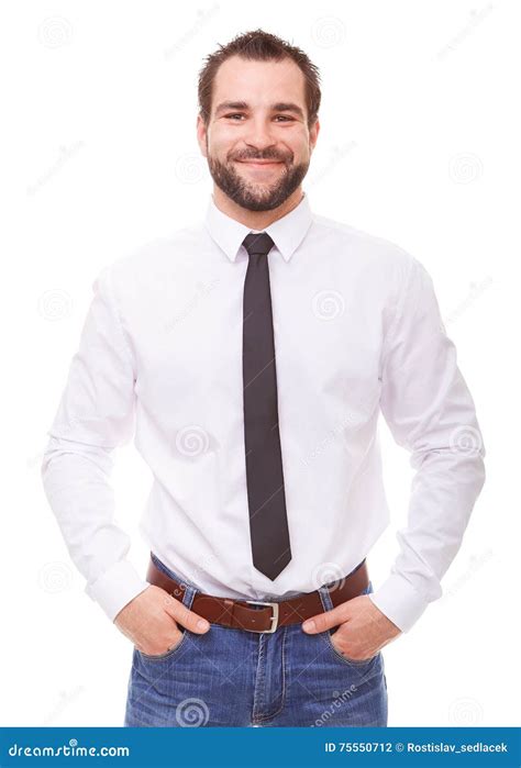 Man In A White Shirt Stock Photo Image Of Positive Handsome 75550712