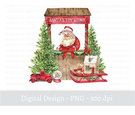 Santas Toy Store Png Christmas Clip Art Vintage Santa Etsy