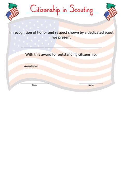 Scouting Citizenship Certificate Template Printable Pdf Download