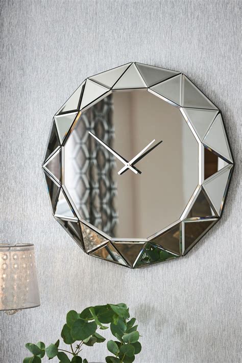 Next Facet Mirror Wall Clock Silver Mirror Wall Clock Silver Wall Clock Faceted Mirror