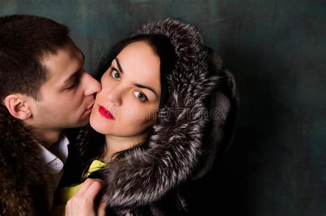 Young Attractive Couple Handsome Man And Woman In Fur Coat Stock Image Image Of Cute