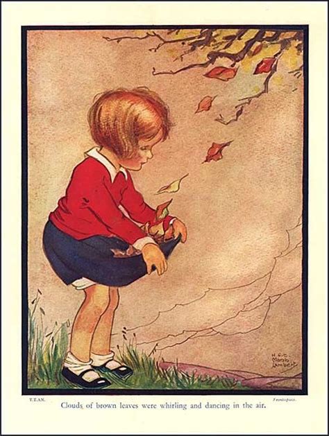Vintage 1930s Storybook Illustration Print Little Girl Gathers Autumn