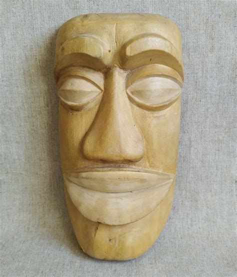 Hand Carved Wood Mask Wooden Wall Mask Vintage Wood Face Etsy