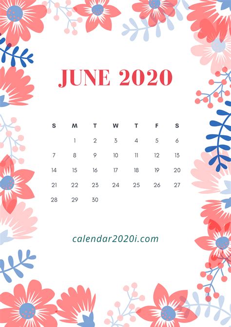 June 2020 Floral Calendar Calendar Wallpaper Calendar Printables