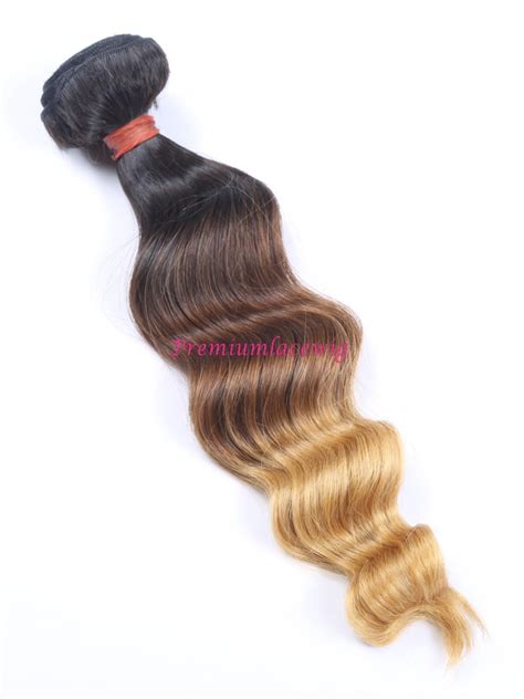 Different size for easy selection. 16 inch Ombre T1B/4/27 Loose Wave Brazilian Human Hair Bundles