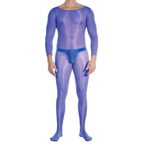 super elastic men sheer bodysuit shiny glossy sheer full body stockings w pouch ebay