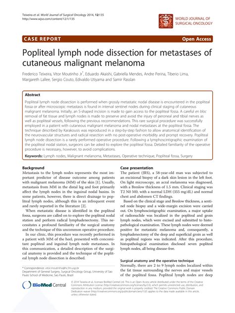 Pdf Popliteal Lymph Node Dissection For Metastases Of Cutaneous