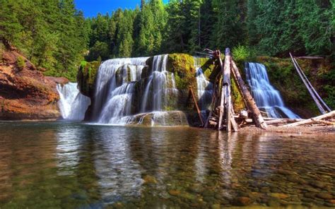 Download Wallpapers River Forest Waterfall Usa Washington Summer