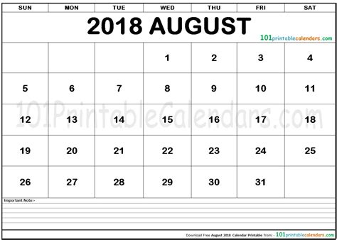 August 2018 Calendar Printable August Calendar Calendar 2018 Calendar