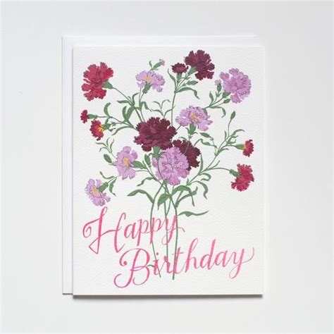 Happy Birthday Carnations Bouquet Note Card Happybirthday Flower
