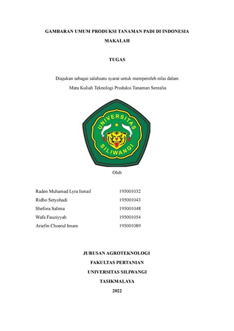 Teknologi Produksi Tanaman Serealia- Gambaran Umum Produksi Tanaman