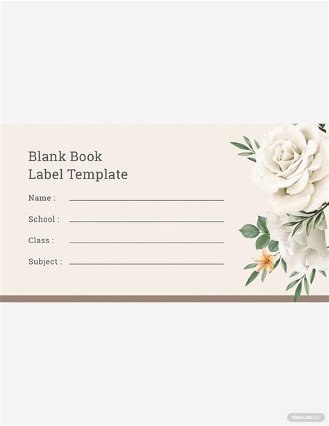 A Blank Book Label With White Flowers On The Front And Brown Trimmings