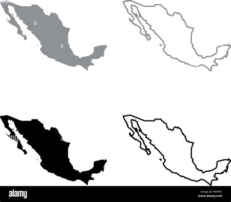 Mapa De México Conjunto De Iconos De Color Negro Gris I Tipo Plano