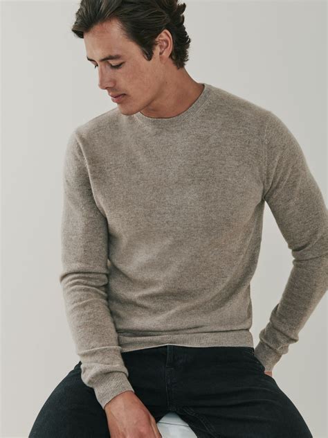 Canyon Mens Cashmere Crew Neck Sweater In Beige Mrquintessential