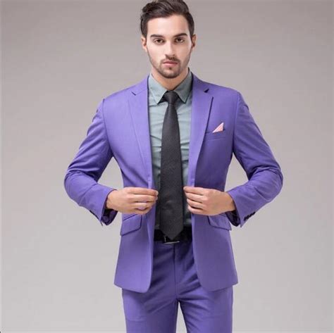 Mens Light Purple Suits Single Breasted Wedding Suits One Button High