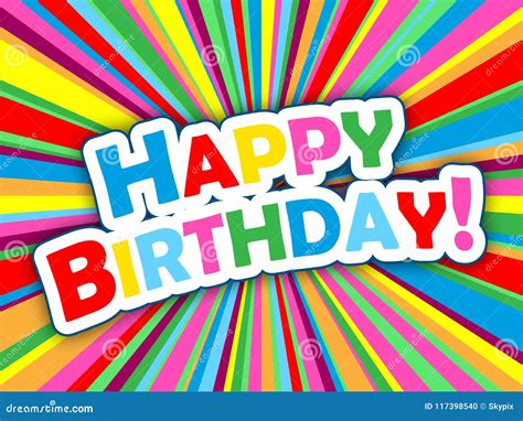 Happy Birthday Card With Bright And Colorful Radial Background Stock