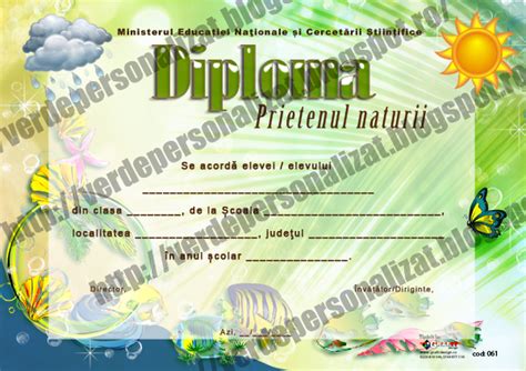 Verde Personalizat Diploma Scolara Model S061