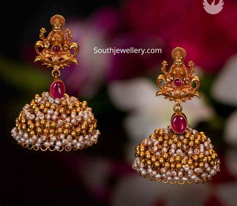 Antique Gold Lakshmi Jhumkas Indian Jewellery Designs